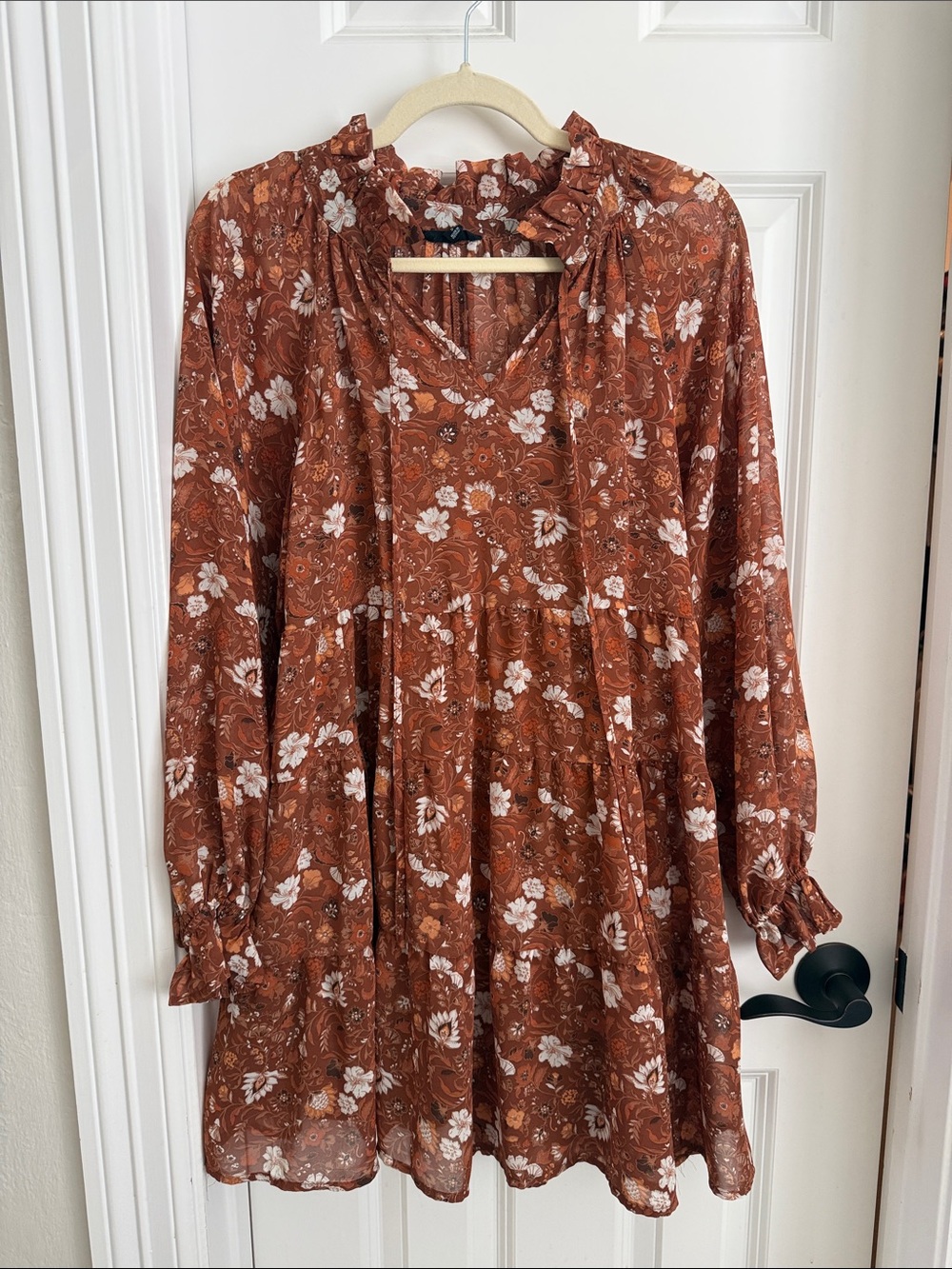 Floral Long-Sleeve Tiered Mini Dress